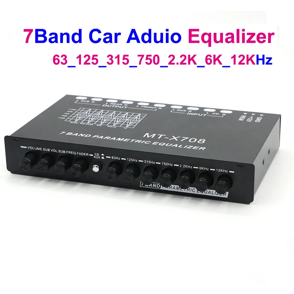 7 Band Car Equalizer Audio EQ Tuning 63 / 125 / 315 / 750 / 2.2K / 6KHz  Crossover Amplifier Parametric Car Audio Preamplifier