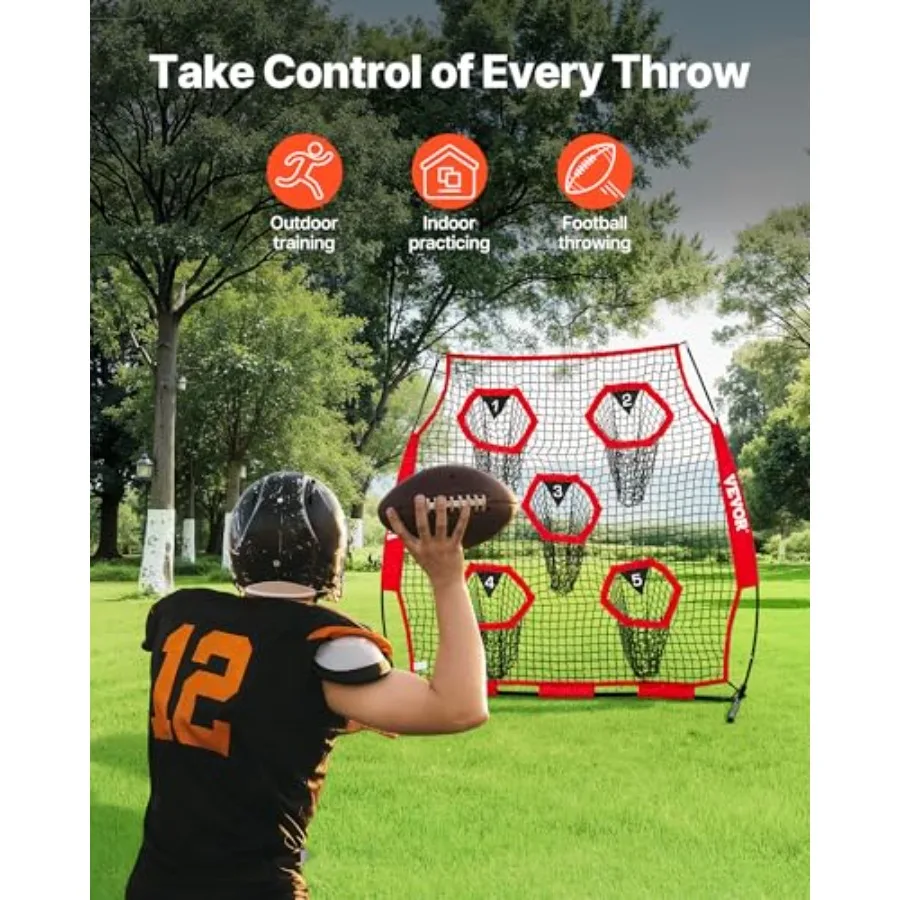 6x6ft Football Trainer Throwing Net, Training Throwing Target Practice Net with 5 Target Pockets, Football Training Equipment I