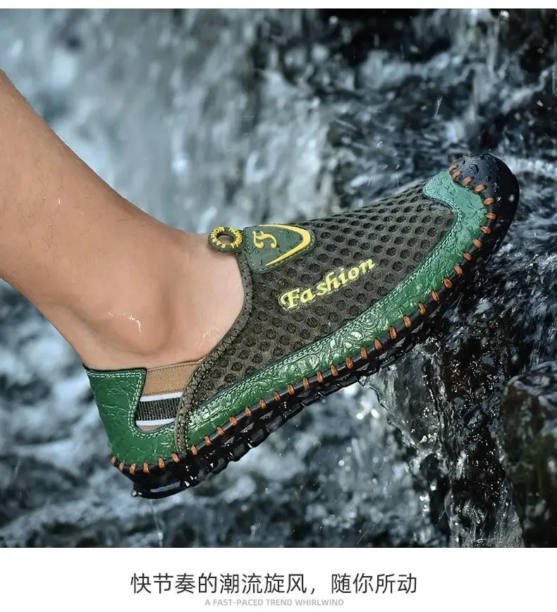 Summer genuine cowhide mesh breathable, perforated and hollowed-out casual shoes  sneakers men
