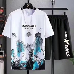 Conjunto de chándal de Manga corta para hombre, Camiseta deportiva con estampado 3D de grafiti y pantalones cortos, de secado rápido, informal, de verano