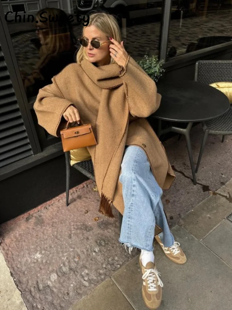 

Элегантные женские длинные плащи с разрезом по бокам, свободные однобортные пальто цвета хаки с длинными рукавами и карманами, осень-зима 202, женская верхняя одежда