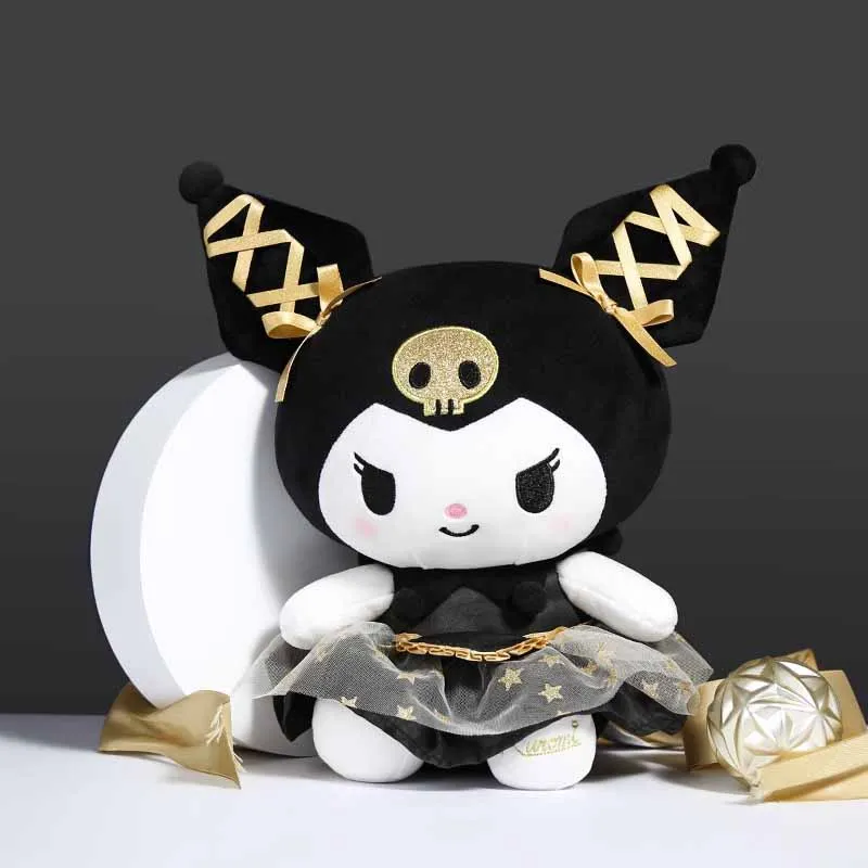 Sanrio Kawaii Black and Gold Series 30cm Kuromi Hello Kitty Plush Toy Pillow Soft Stuffed Plushies Anime Cartoon Doll Gift