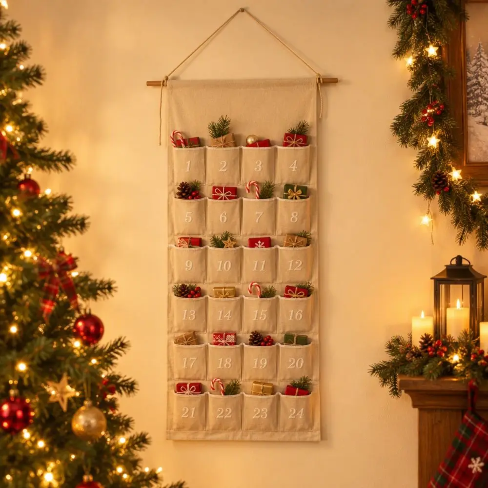 With 24 Pockets Christmas Wall Hanging Storage Pouch Space-saving Numbered Christmas Countdown Calendar Good Load-bearing DIY