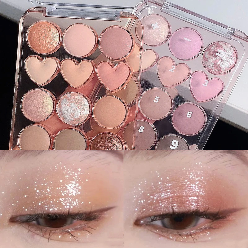 12 Colors Love Heart Eyeshadow Makeup Palette Nude Pink Pearly Glitter Eye Shadow Pallet Earth Color Pigment Korean Cosmetics