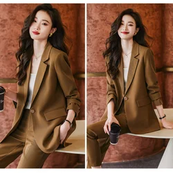 Korean Blazer Sets for Women 2 Pieces 2023 Autumn New Elegant Fashion Long Sleeve Jacket Pant Office Casual Female Clothing Suit