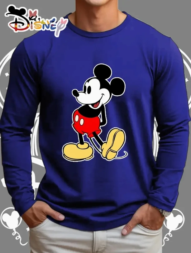 

2025 Streetwear Christmas Autumn New Mickey Minnie Anime Disney Brand Fashion Casual Trend Men Round Neck Long Sleeve T-Shirt.
