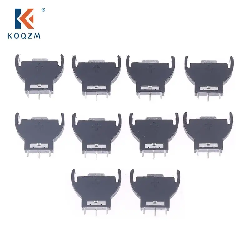 10Pcs Black Plastic CR2032 2032 3V Half-Round Cell Coin Vertical Battery Holder Battery Socket Case Module Battery Boxes