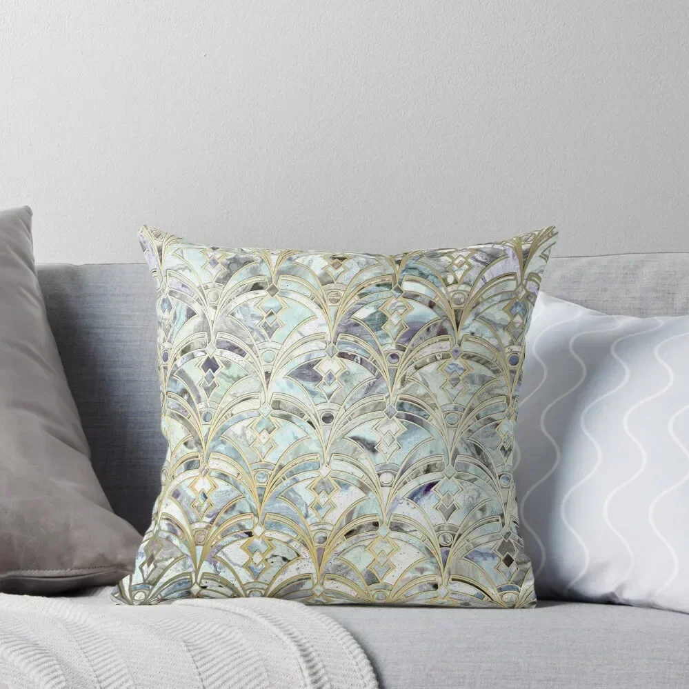 

Pale Bright Mint and Sage Art Deco Marbling Throw Pillow ornamental pillows for living room christmas decorations 2025 pillow
