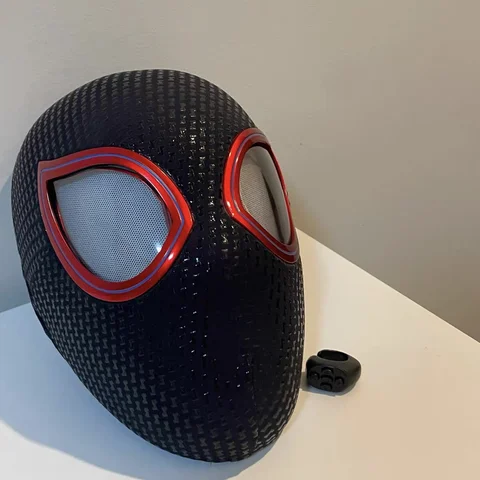 Anime Miles Spiderman Electronic Mask Halloween Cosplay Headgear Moving Eyes With Ligth 1:1 Remote Control Mask Toy Adults Gifts