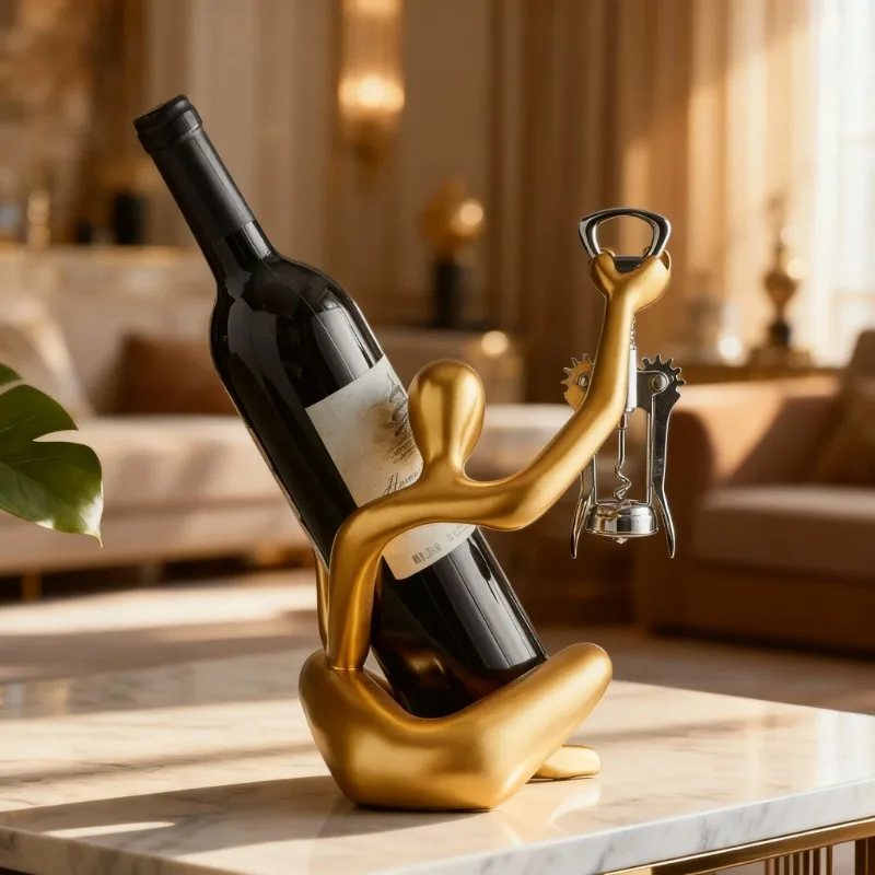 

Luxury Abstract Art Wine Holder | Resin Figurine Sculpture Wine Rack with Corkscrew Holder | Modern Home Decor for Bar Kitchen