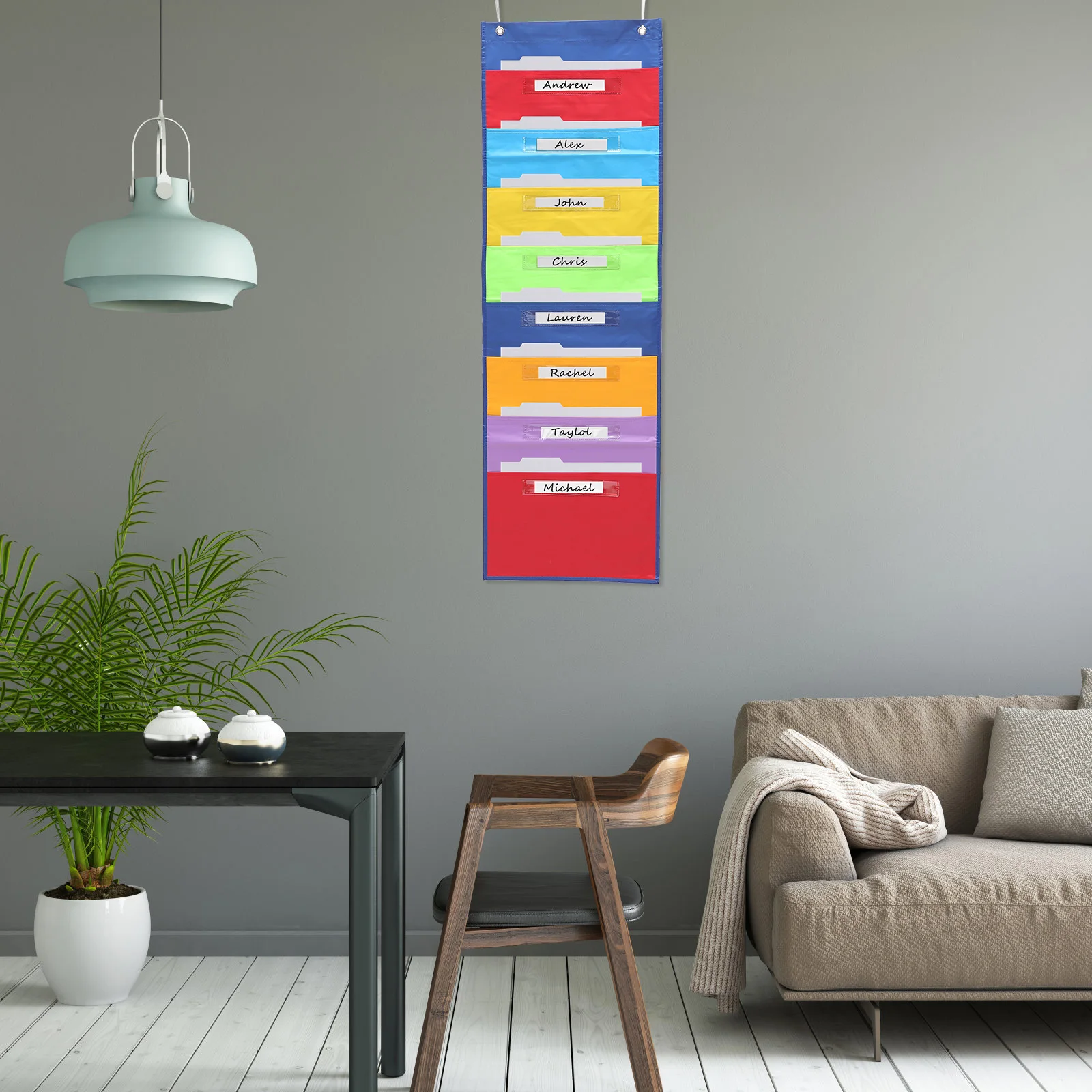 

Wall Storage Bag Hanging Organizer Bags Pouch File Folders Metallic Line Office Pocket with Pockets