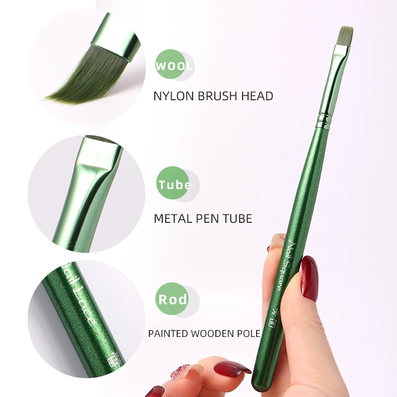 1/12 piezas pinceles para arte de uñas con mango de madera verde, delineador, pincel de flores, borde, herramientas para gel UV 3