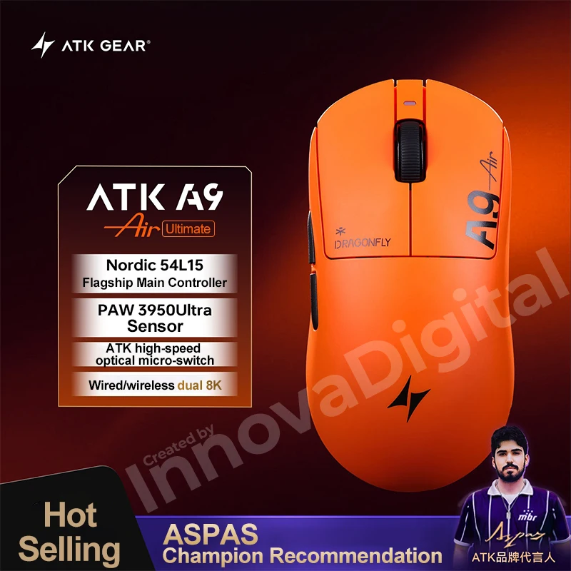 ATK Dragonfly A9 Ultimate draadloze gamingmuis A9 Air PAW3950 Ultralichte ergonomische e-sports gamer FPS-muis CSGO A9 Ultra - afbeelding 1