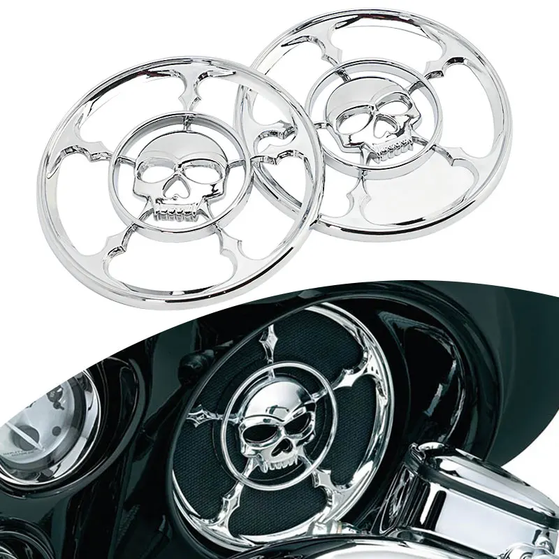 

Chrome Motorcycle Skull Speaker Trim Grill Cover ABS For Harley Touring Electra Street Glide Trikes 1996-2013