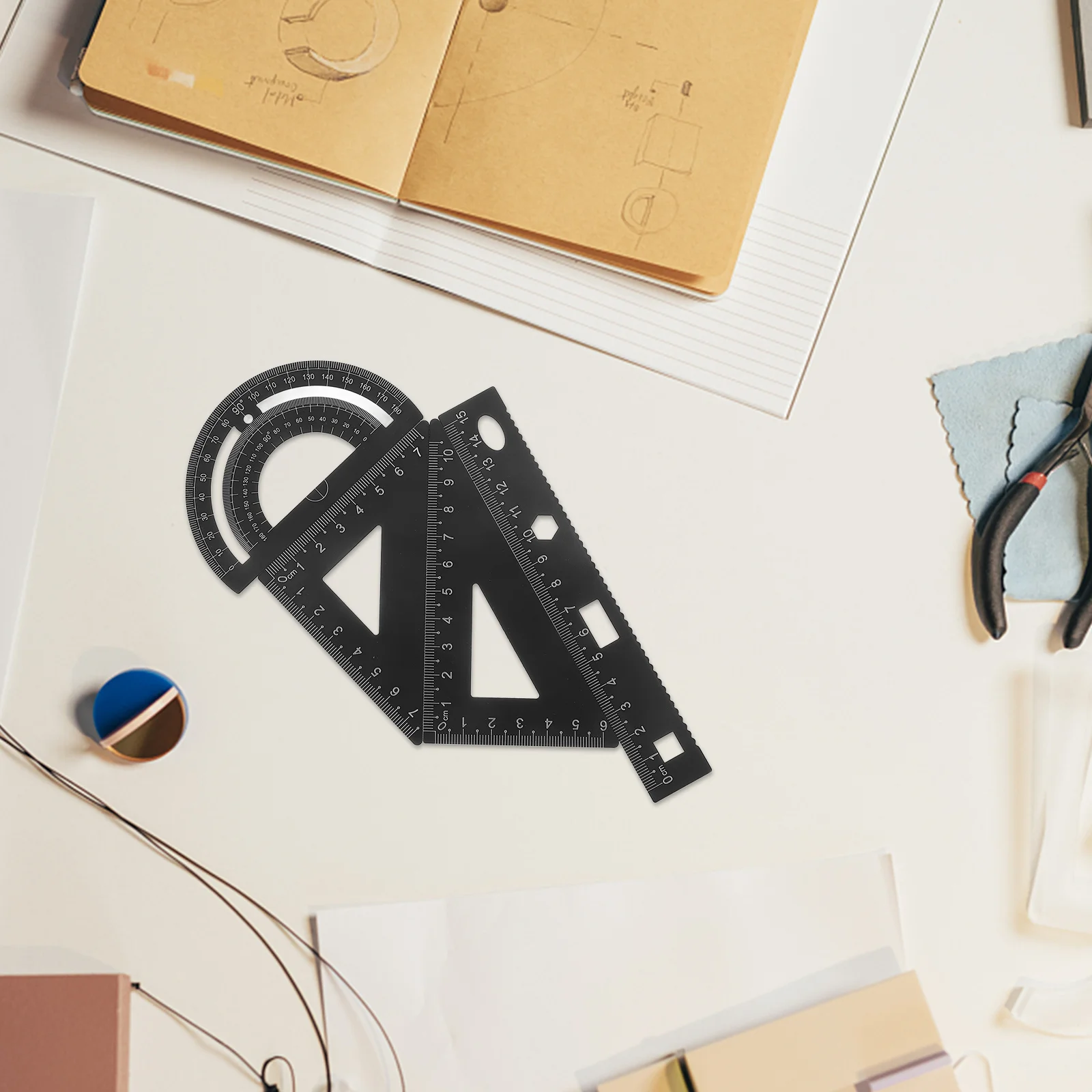 1 Set of 4PCS DIY Metal Ruler Sturdy Office Metal Ruler Ruler Stationery Set Triangular Plate Protractor Testing Ruler for Pupil