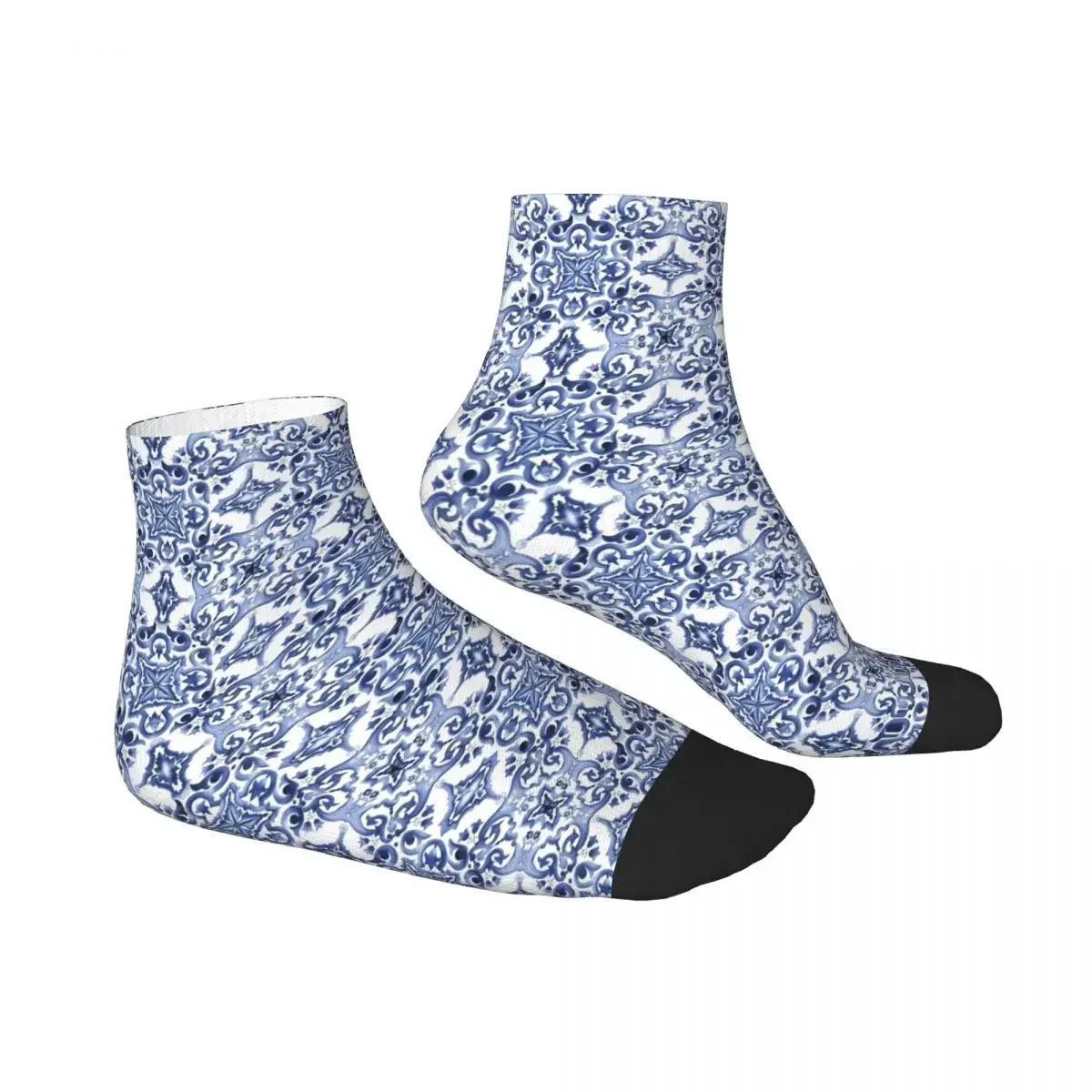 Blue Ornate Floral Mediterranean Sicilian Tile Socks Harajuku Stockings All Season Socks Accessories for Man's Woman's Gifts