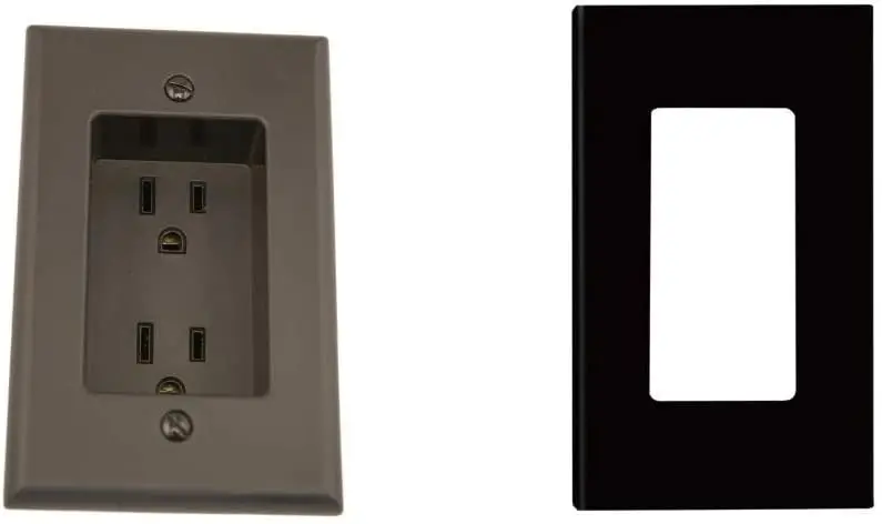 15 Amp 1-Gang Recessed Duplex Receptacle, Residential Grade, with Screws Mounted to Housing, Black with Screwless Wallplates