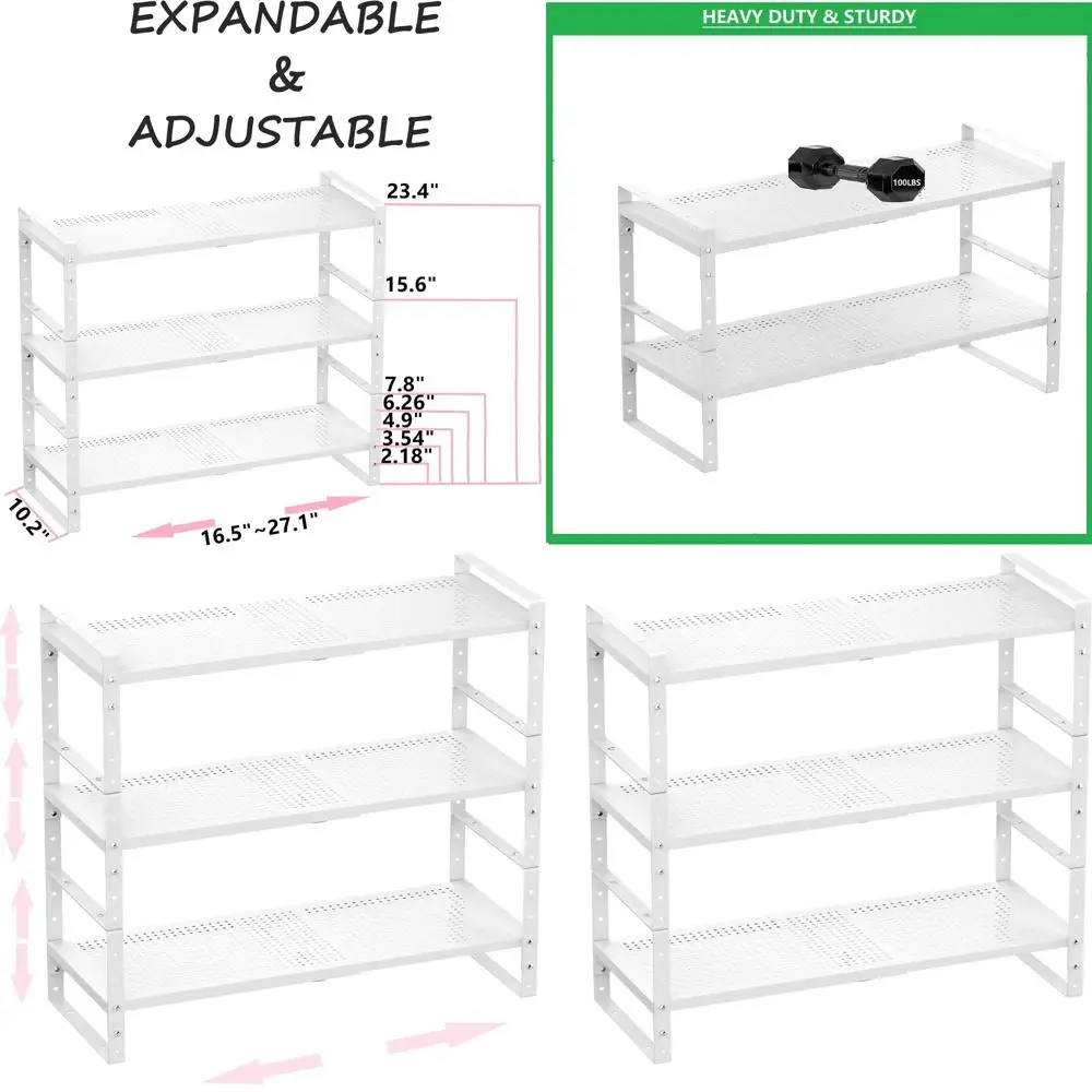 

Space-Efficient Metal Shoe Organizer, Strong & Durable, Ideal for Entryways, Closets, and Bathrooms - 3 Packs, White, Large