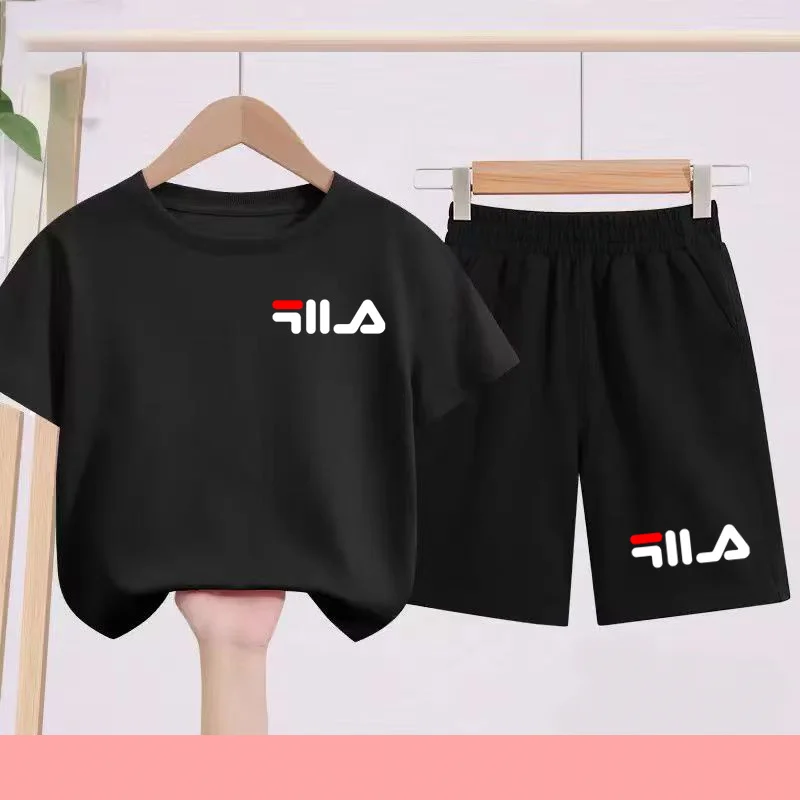 

Children Summer Clothing Sports O-Neck Letters T-shirt 3-12Years Charming Short-Sleeved+Shorts Boy Girl Casual Jogging Brand Set