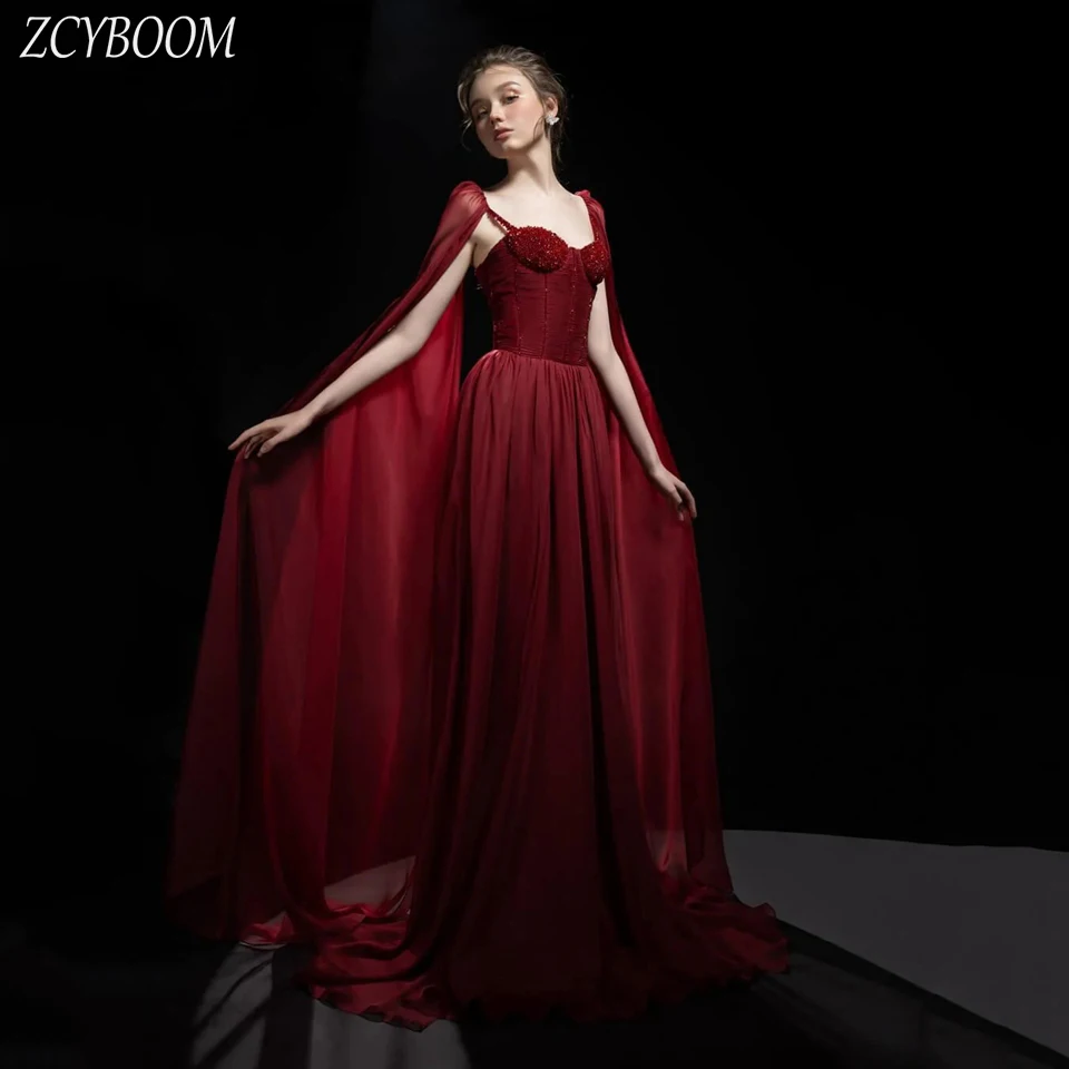 Customized Burgundy Sweetheart Beaded Open Back White Evening Dress 2024 A-Line Sleeveless Floor Length Sweep Train Prom Dress