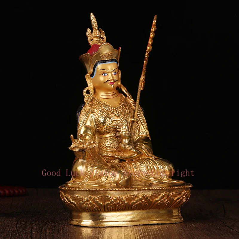 

TOP GOOD 2109 efficacious Protection # 8 inch Buddhism gilding Padmasambhava Guru Rinpoche Buddha brass statue