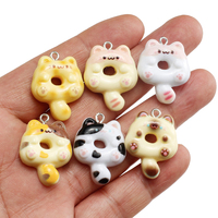 10PCs Cartoon Cute Kawaii Donuts Cat Resin Pendant Charms for Jewelry Making Supplies Diy Earings Keychain Findings Accessories