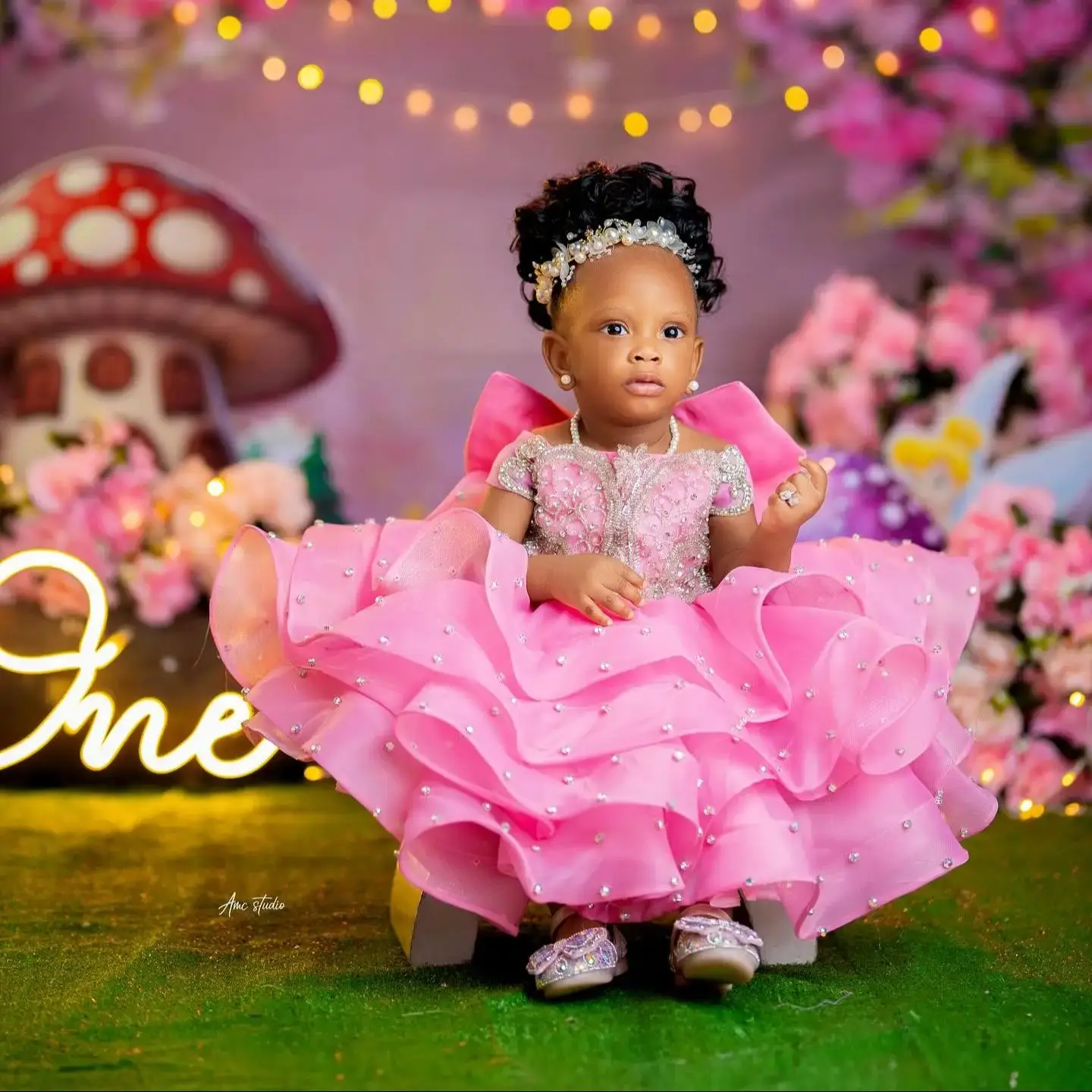 Robes de fête d'anniversaire pour filles, rose cristal, robes de demoiselle d'honneur personnalisées pour mariage, robes de concours de princesse de luxe à perles