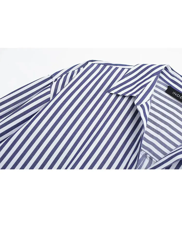 HH 2025 Spring New Women's Poplin Office Shirt Chic V Neck Single Breasted Elegant Women's Striped Casual Shirt Streetwear image 2