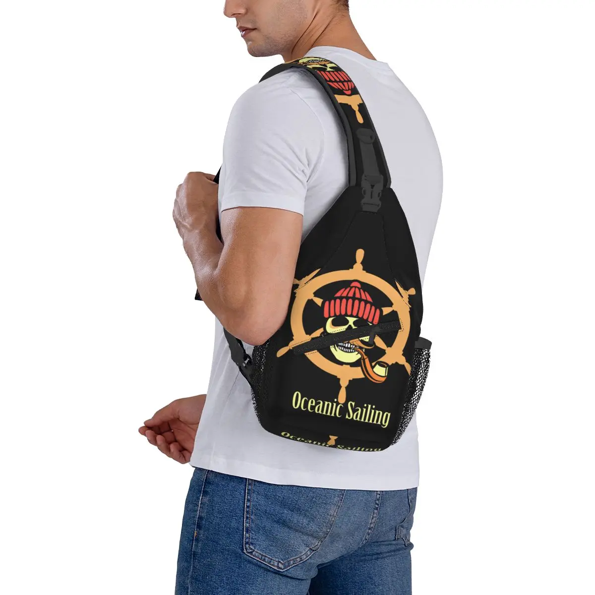 Sailor Skull-bandolera de una pieza para el pecho, mochila de hombro cruzada, mochila de viaje para senderismo, mochilas de día, huesos piratas, espadas, muerte, bolsos geniales