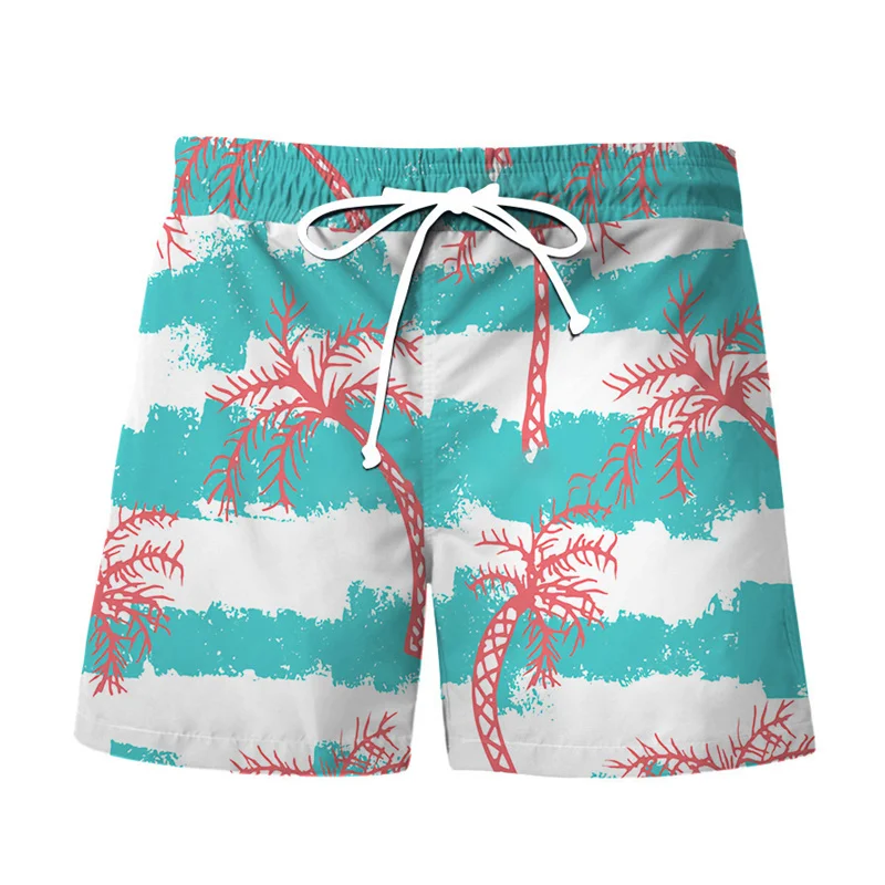 Plantas tropicais havaianas impressão 3d praia shorts homens verão rua calças curtas moda surf board shorts masculino solto troncos de natação