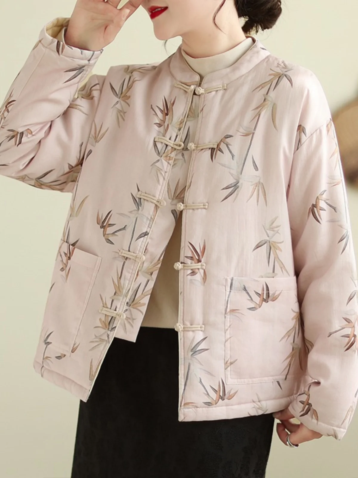 

Легкий хлопковый джет Ele с воротником-стойкой и вышитым дизайном, традиционные китайские пуговицы для женщин, осень...