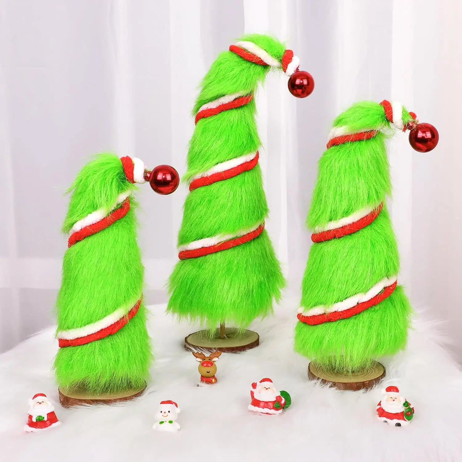 

3 PCS Grinch Christmas Tree, Plush Fur Tabletop Decor for Holiday Home Decoration