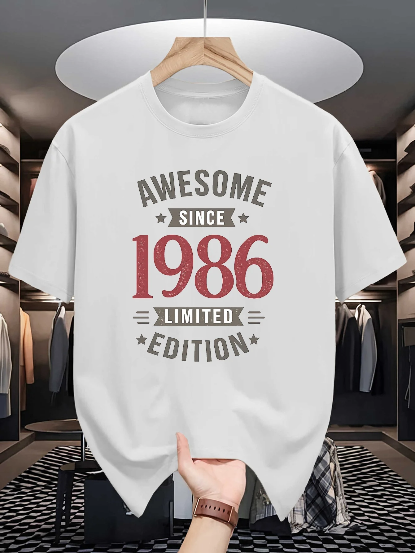 Mens Awesome Since 1986 Limited Edition Graphic Tee Retro Birthday Text Print O Neck Short Sleeve Cotton Casual Tops For Men