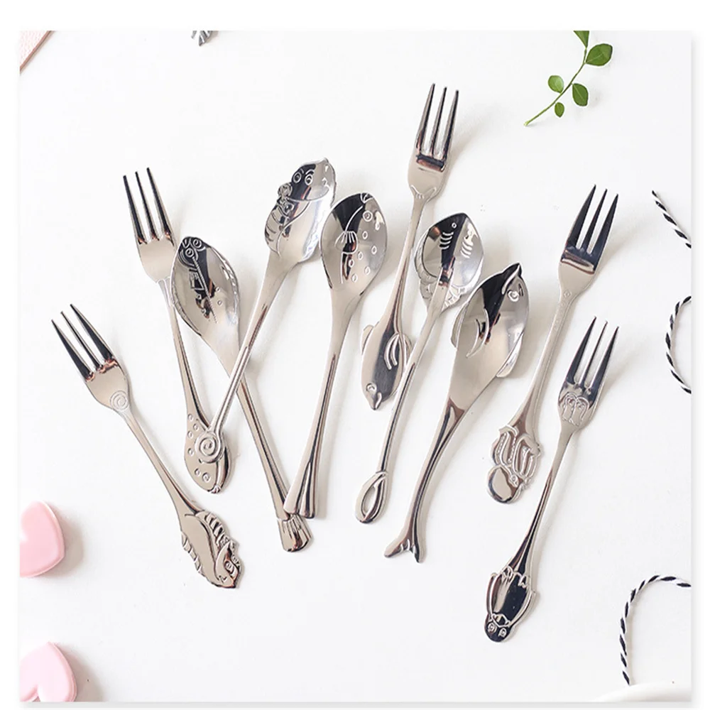 Children Spoon High Quality Beautiful 304 Stainless Steel Creative Tableware Coffee Spoon Nordic Style Mirror Light Cartoon image 6