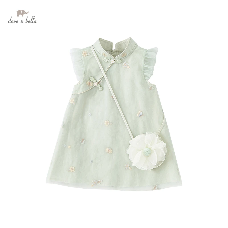 DB2221771 dave bella summer baby girls fashion floral dress with small bag party dress children girl infant lolita 2pcs clothes