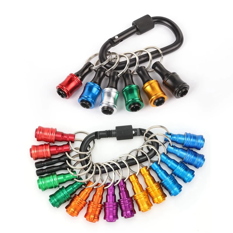 

24Pcs Bit Holder Keychain 14 Pcs And 6Pcs 1/4 Inch Hexagon Screwdriver Bits Retainer W/Black Carabiner Portable Metal