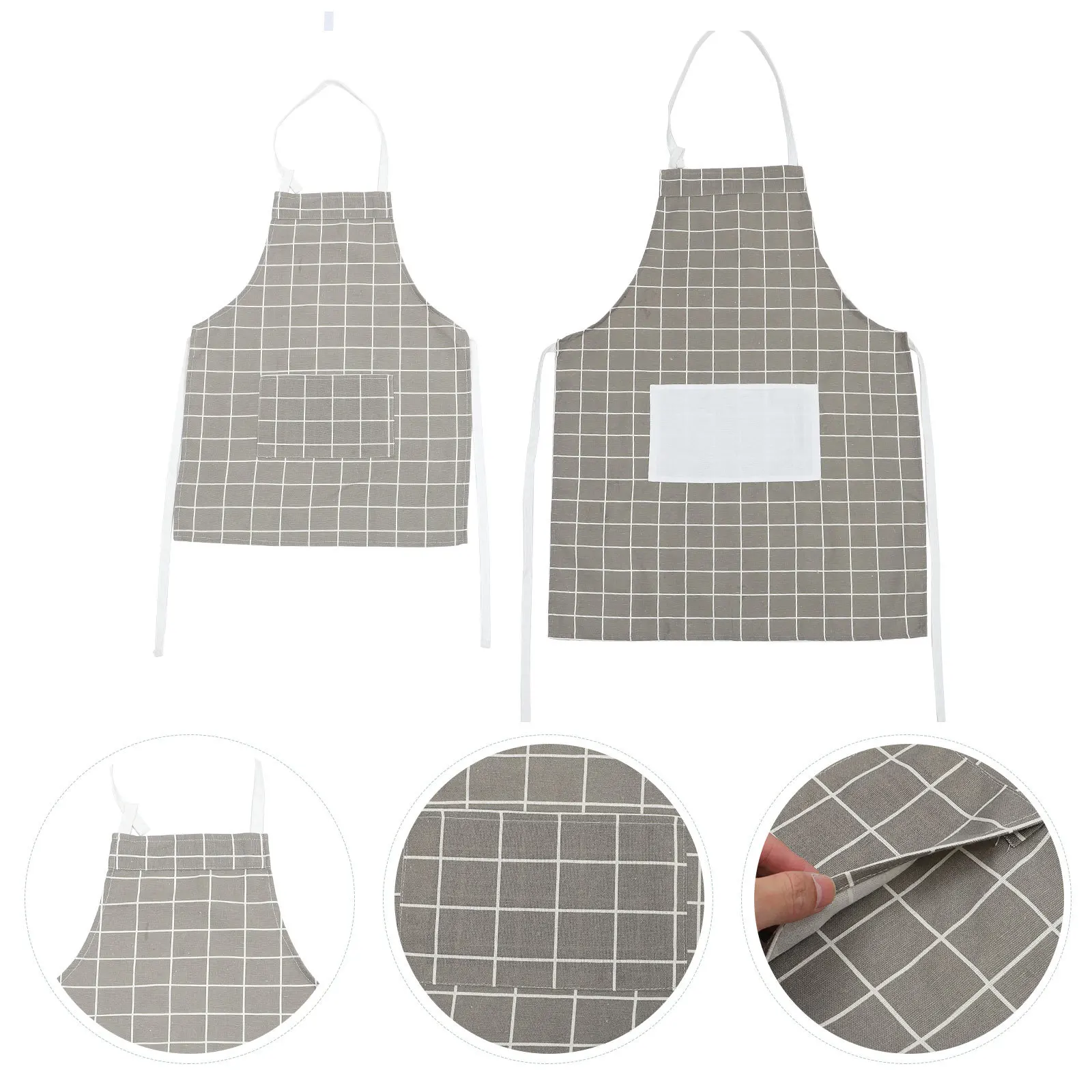 

2Pcs Parent- Aprons Cotton Cooking Baking Gardening Large Pocket Apron Washable Reusable Parent- Apron