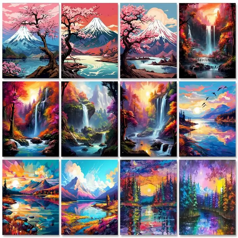 GATYZTORY Colorful Mountain Landsape Painting By Number Framed Pictures By Numbers Canvas Drawing Diy Crafts Artwork