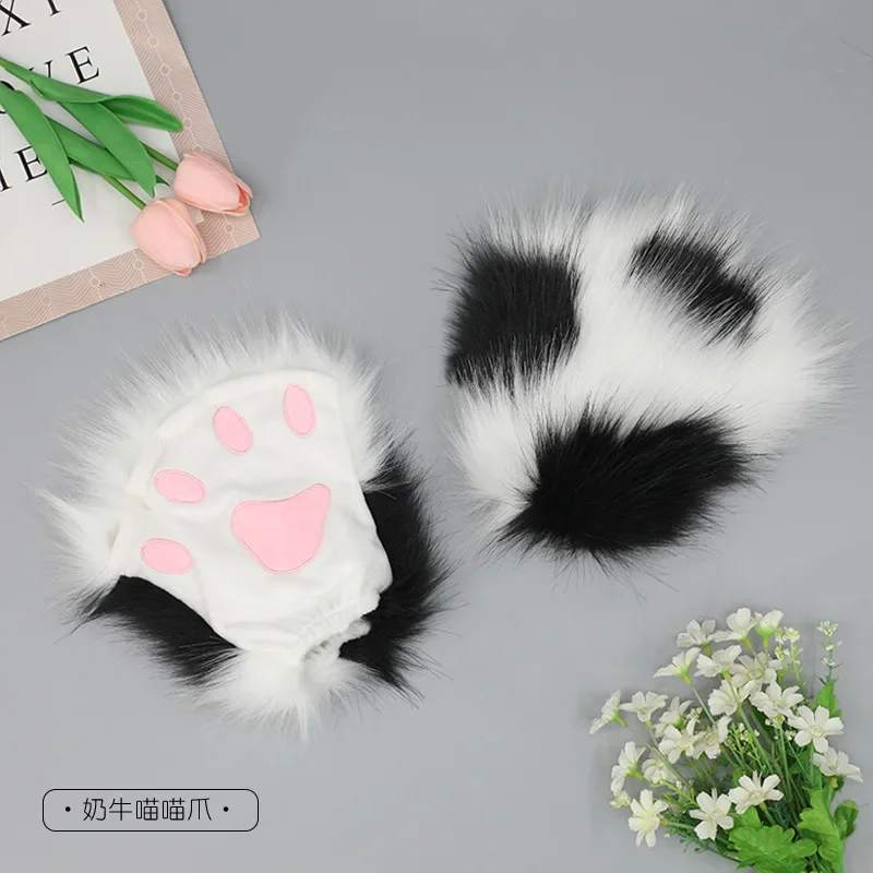 手作りぬいぐるみ猫の足手袋ハーフフィンガーロリータネコミニコスプレアクセサリーかわいいかわいい着用可能な爪ライブストリーミング用 ​