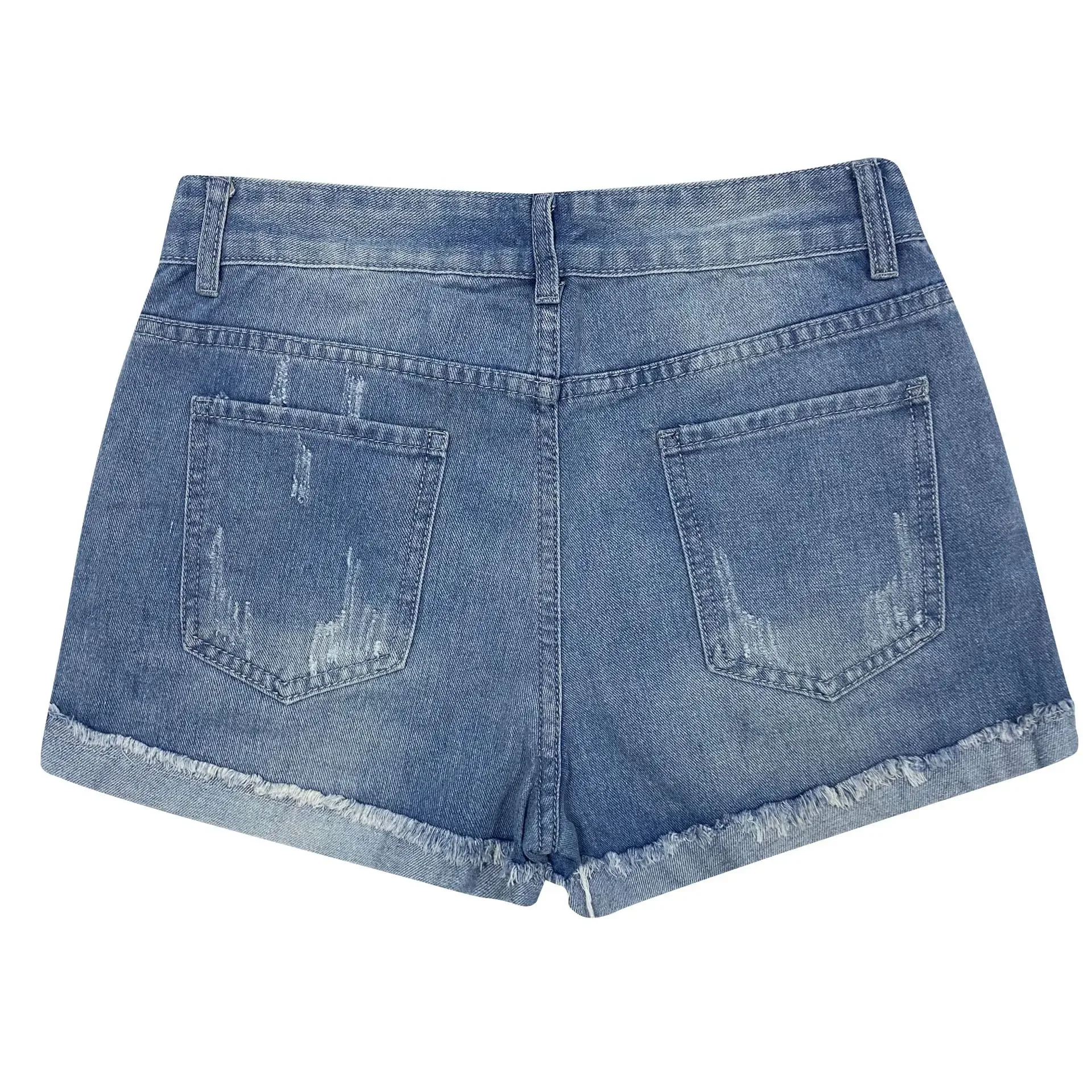 2025 Women NEW Summer Printed women's Denim Shorts With ripped Fringe Female Denim Shorts