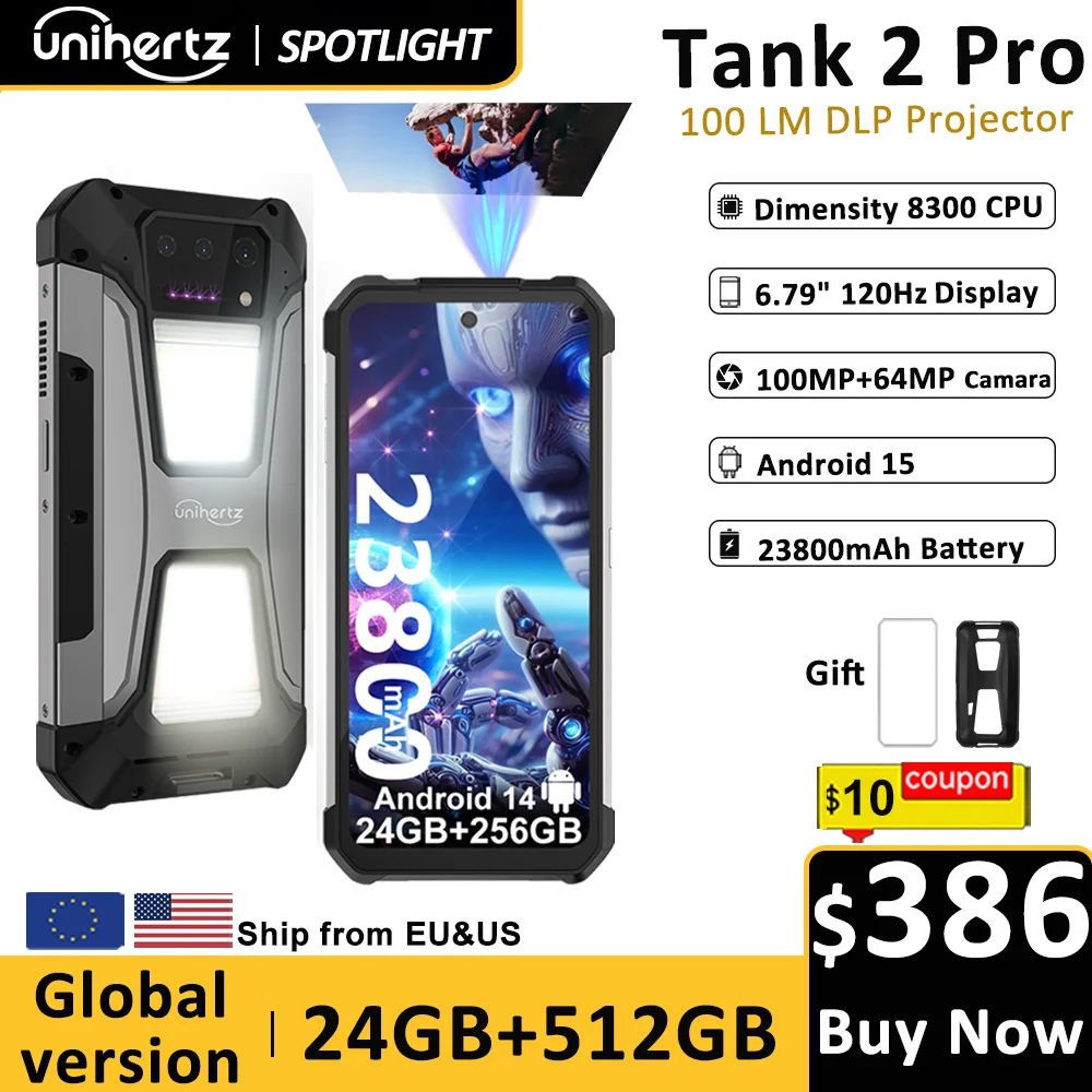 yZ[zUnihertz Tank 2 PRO 8849 vWFN^[tȓdb@ 2.4K 23800 mAh 24GB+512GB Android 14 100MP NFC 120W G99 IN^RA fA SIM