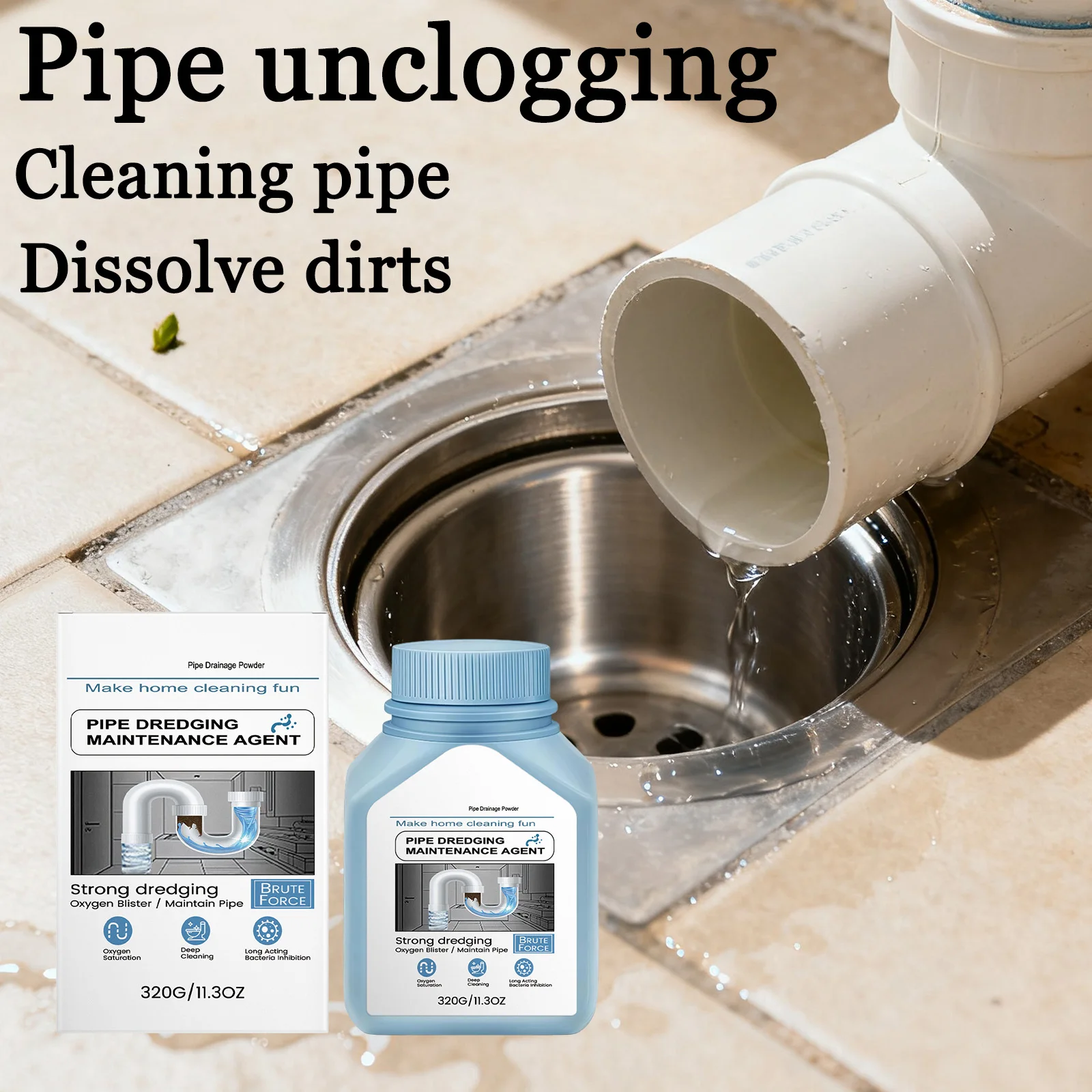 320G Pipe Dredging Agents Maintenance Pipeline Deep Cleaning Dissolve Stubborn Dirts Degreasing Eliminate Oodr Pipe Cleaner