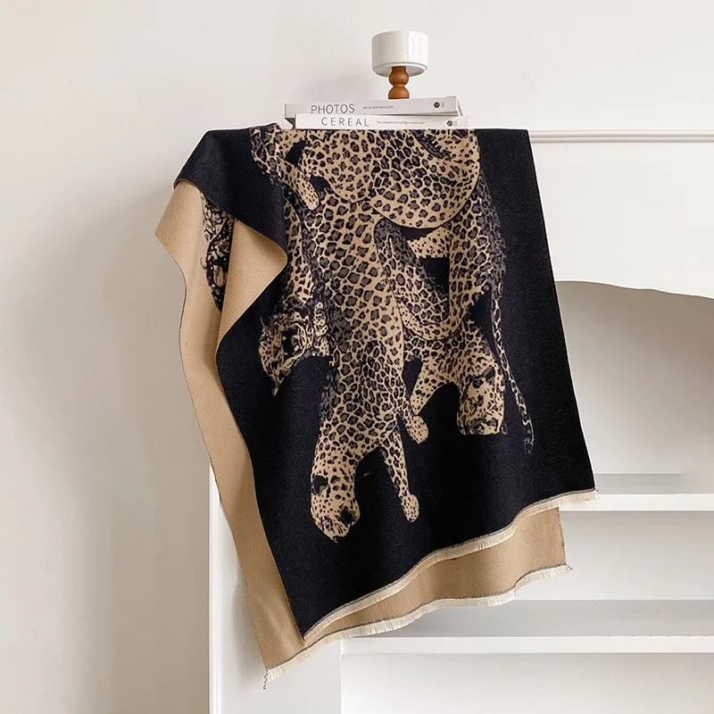 Imitation cashmere high-quality skin-friendly leopard winter warm scarf scarf female double-sided shawl