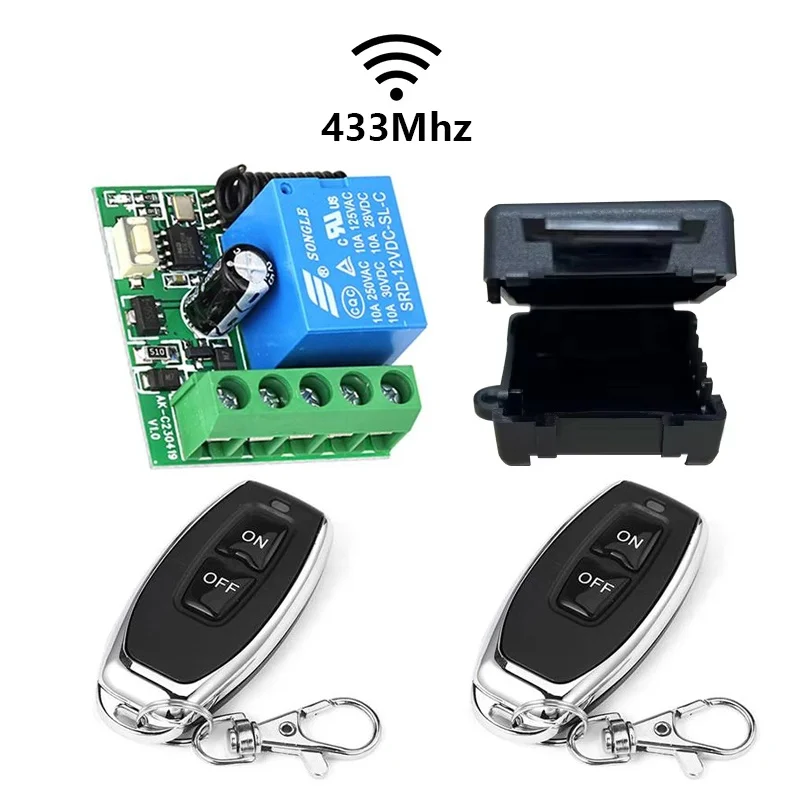 DC 12V 433Mhz RF Wireless Remote Control Switch 10A Relay 1CH Receiver Module 2CH Transmitter For LED Door Electromagnetic Lock