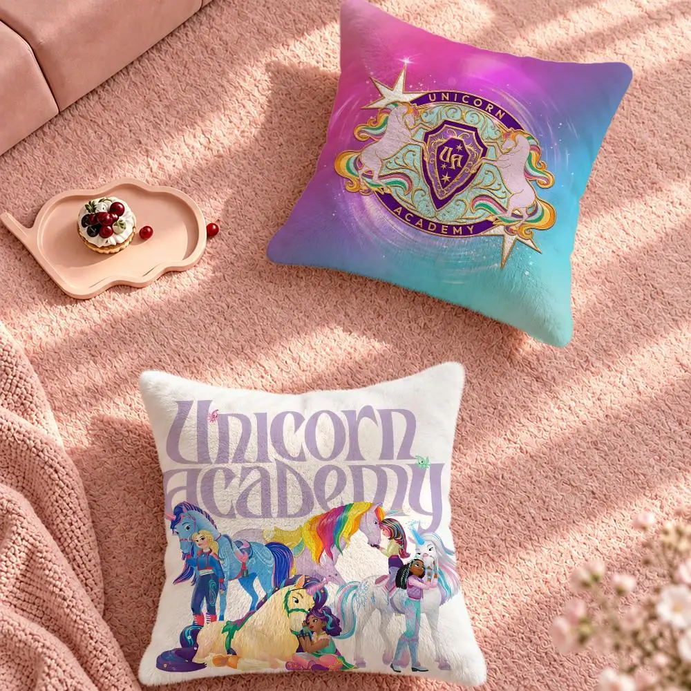 Cartoon Fantasy Unicorn Academy Cushion Cover Cute Cartoon Throw Pillow Cover Soft Plush Cushion Cover Sofa Bedroom Home Decor