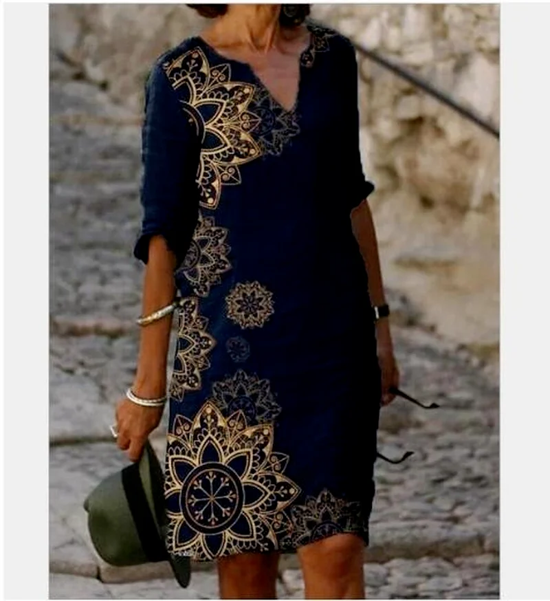 Summer Vaion Loose Dr Street Sle V-Ne Midi Skirt ort Sve Women's Casual Dres Comfortable Holiday Gown