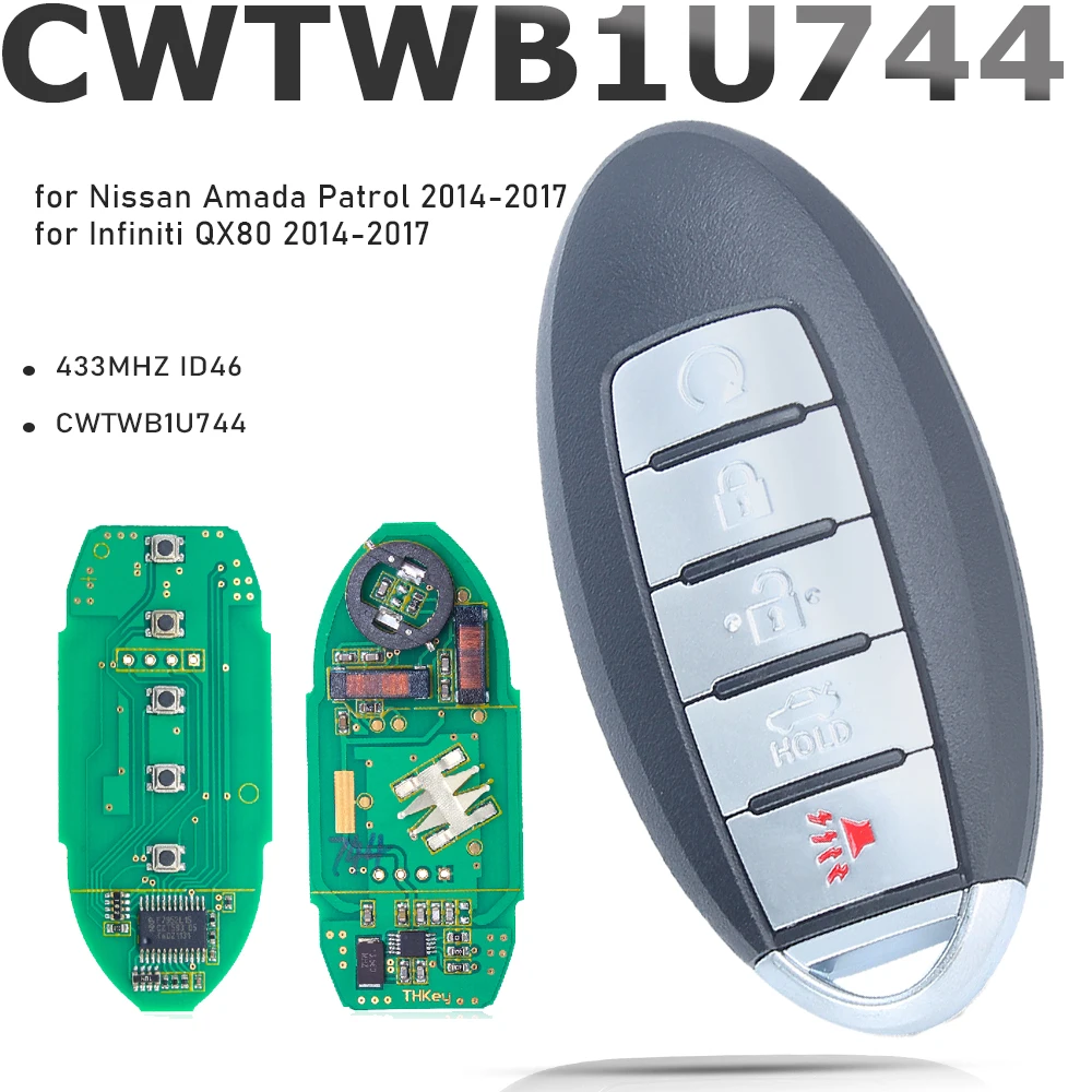 KEYECU for Nissan Amada Patrol 2014-2017, for Infiniti QX80 2014-2017 433MHZ Smart Remote Control Key 5 Button FOB