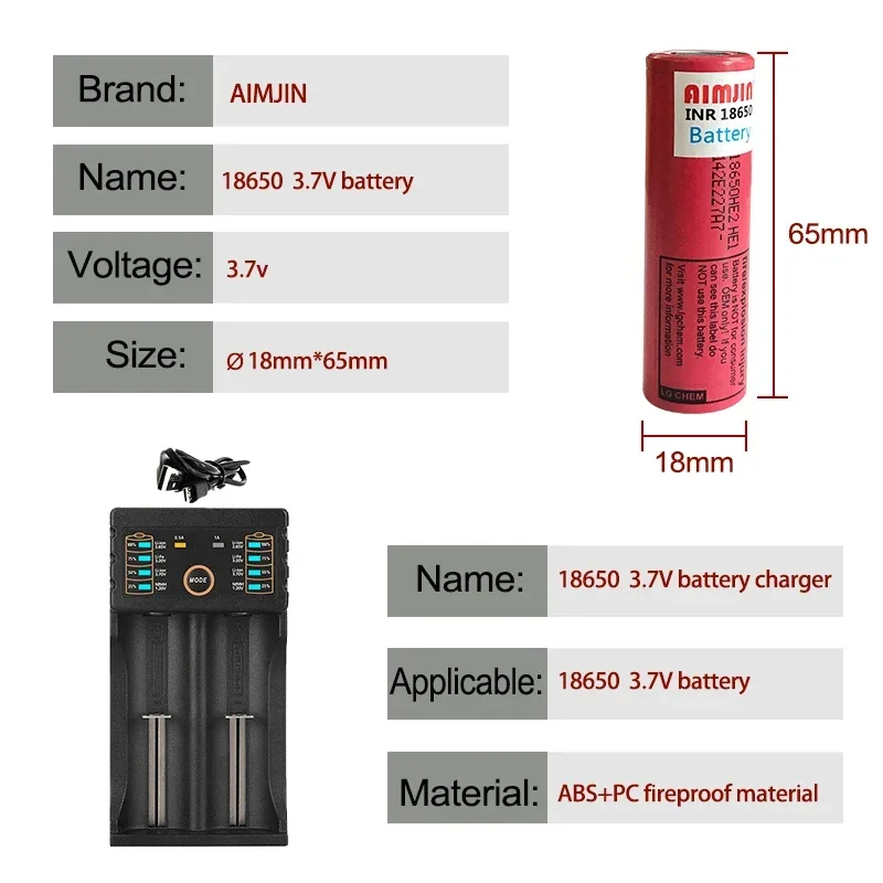 

100% Original 18650 HE2 3.7V Battery 2500mAh 20A Rechargeable Battery HE2 18650 Battery Power Tools+charger
