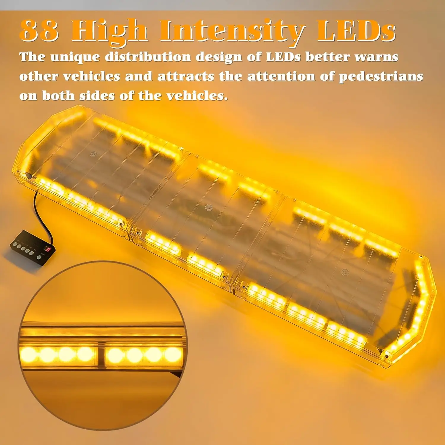 48 Inch 88 LED  Light Bar Super Bright Rooftop Strobe Lights Waterproof Hazard Warning Roof Top