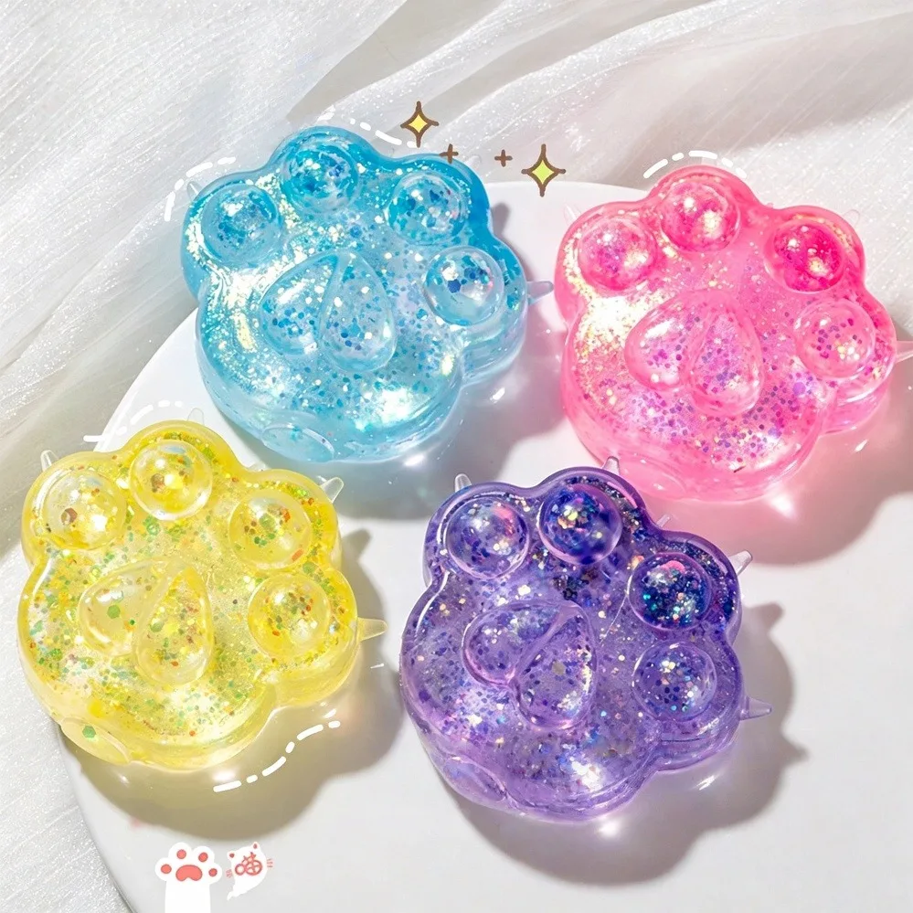 Kids Anti-stress Soft TPR Slow Rebound Sequins Maltose Pinch Toy Stress Relief Elastic Squeezing Colored Cat Paw Decompression